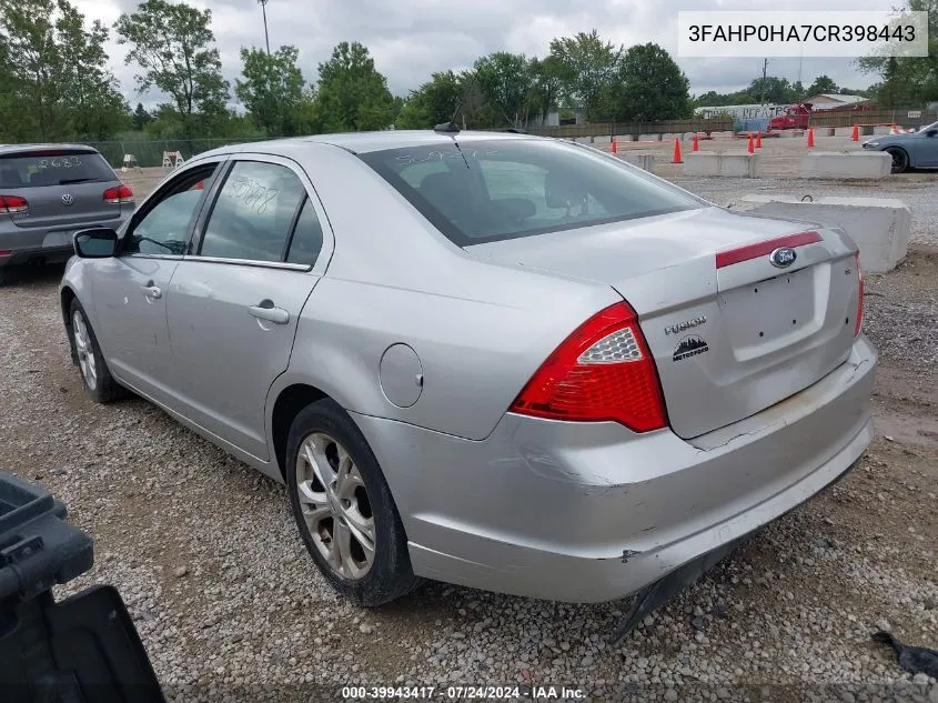 2012 Ford Fusion Se VIN: 3FAHP0HA7CR398443 Lot: 39943417