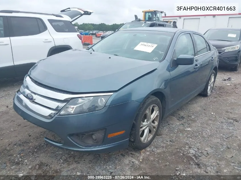 2012 Ford Fusion Se VIN: 3FAHP0HGXCR401663 Lot: 39963225