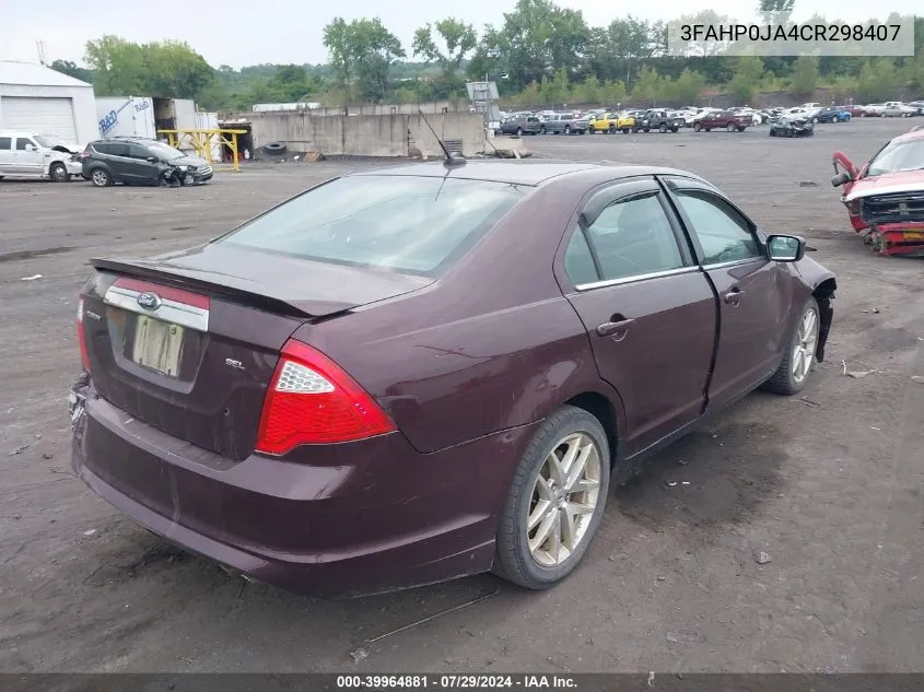 2012 Ford Fusion Sel VIN: 3FAHP0JA4CR298407 Lot: 39964881