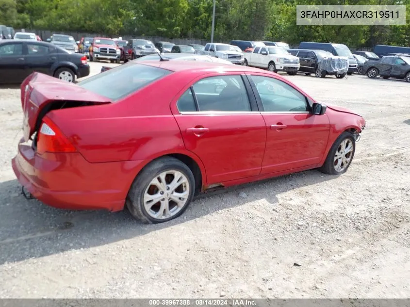 2012 Ford Fusion Se VIN: 3FAHP0HAXCR319511 Lot: 39967388