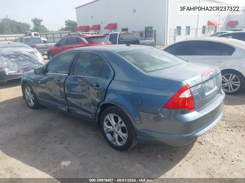 3FAHP0HA2CR237322 2012 Ford Fusion Se