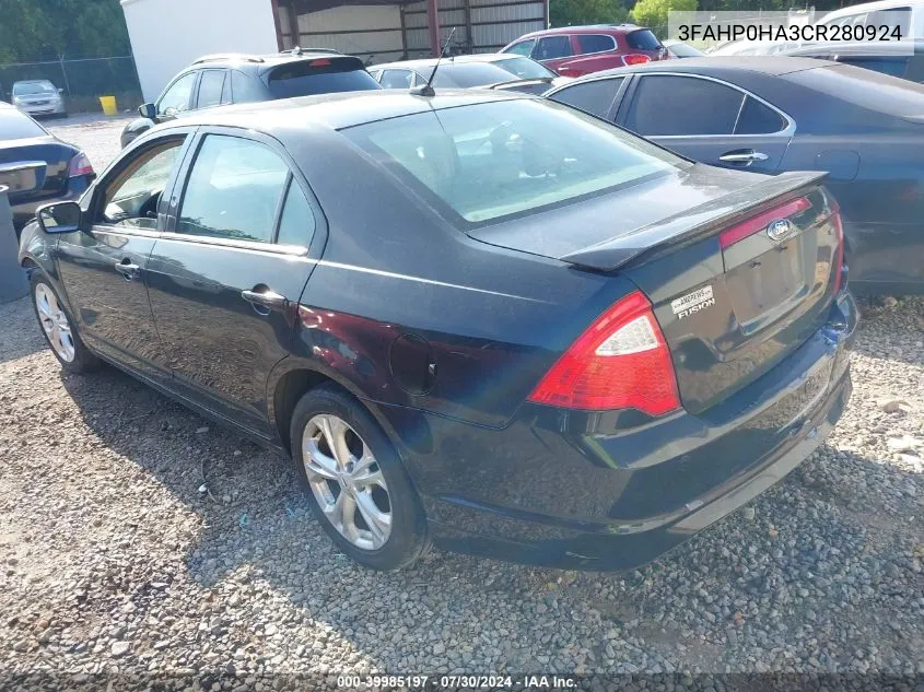 2012 Ford Fusion Se VIN: 3FAHP0HA3CR280924 Lot: 39985197