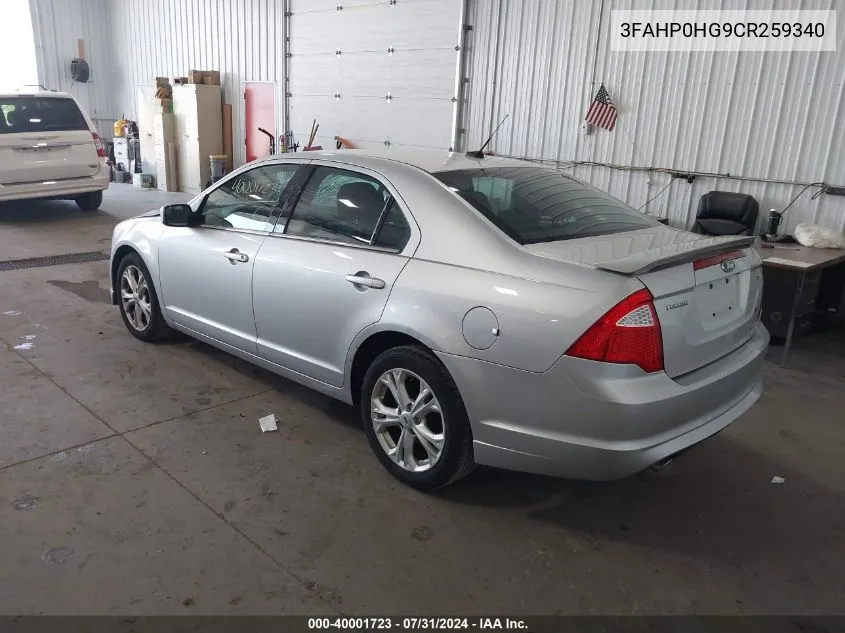 2012 Ford Fusion Se VIN: 3FAHP0HG9CR259340 Lot: 40001723