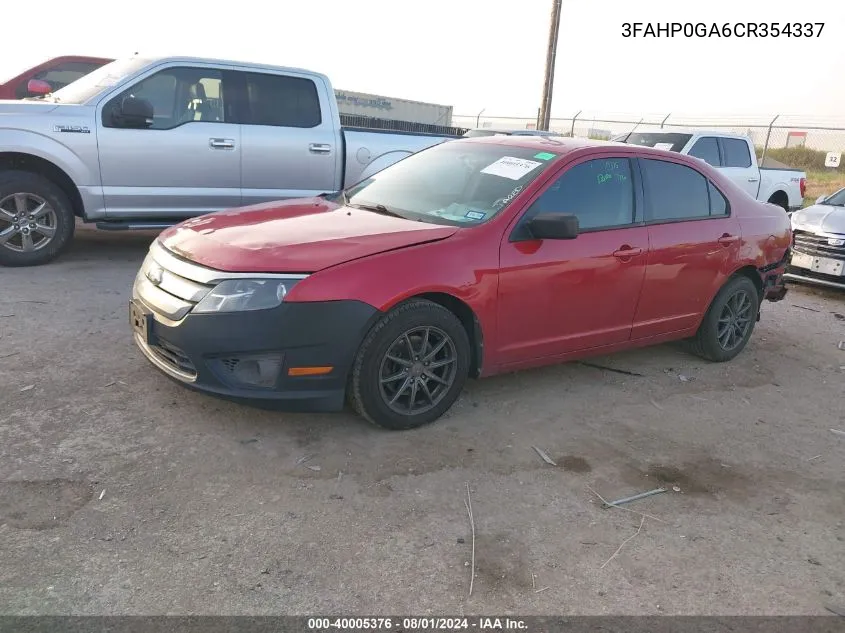 2012 Ford Fusion S VIN: 3FAHP0GA6CR354337 Lot: 40005376