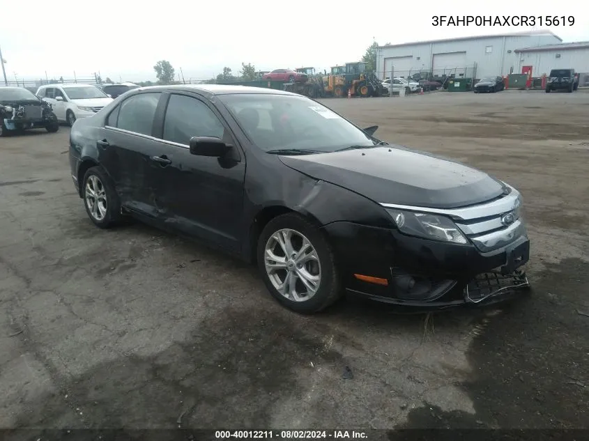 3FAHP0HAXCR315619 2012 Ford Fusion Se