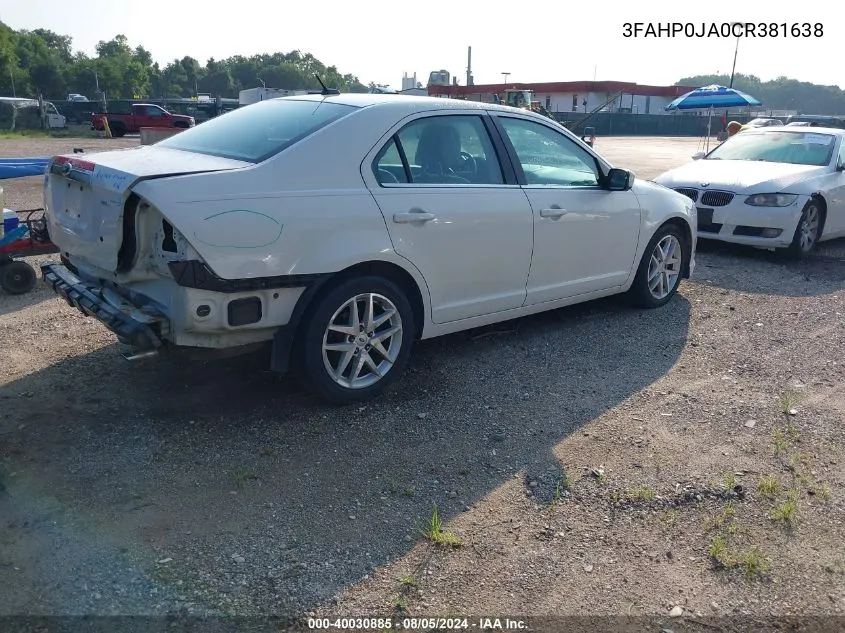 2012 Ford Fusion Sel VIN: 3FAHP0JA0CR381638 Lot: 40030885