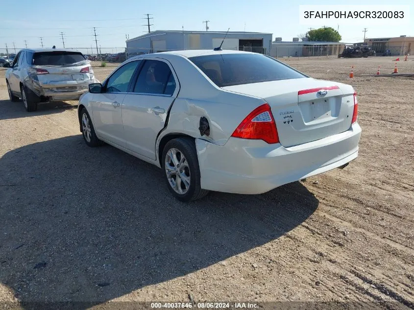 2012 Ford Fusion Se VIN: 3FAHP0HA9CR320083 Lot: 40037646