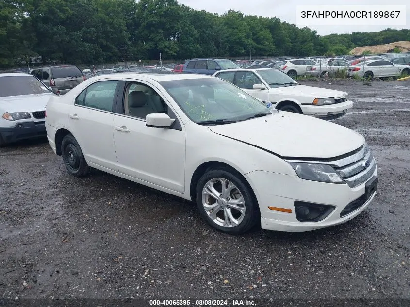 2012 Ford Fusion Se VIN: 3FAHP0HA0CR189867 Lot: 40065395