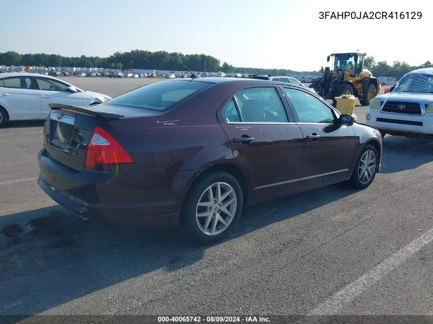 2012 Ford Fusion Sel VIN: 3FAHP0JA2CR416129 Lot: 40065742