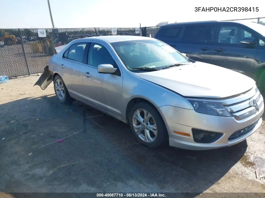 3FAHP0HA2CR398415 2012 Ford Fusion Se