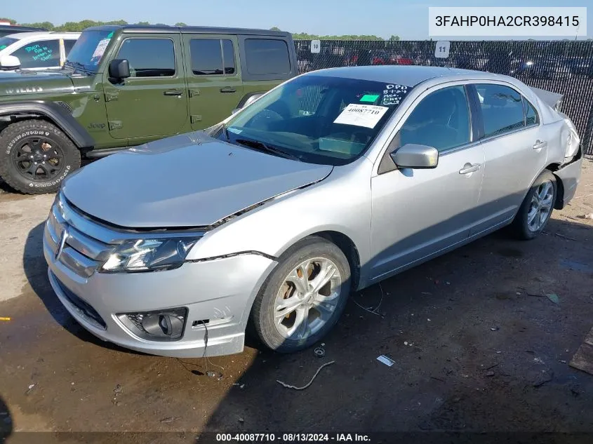 3FAHP0HA2CR398415 2012 Ford Fusion Se