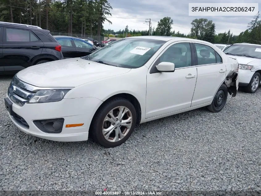 2012 Ford Fusion Se VIN: 3FAHP0HA2CR206247 Lot: 40089497