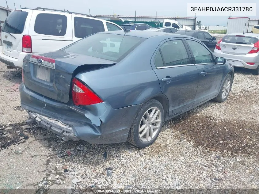 2012 Ford Fusion Sel VIN: 3FAHP0JA6CR331780 Lot: 40094039