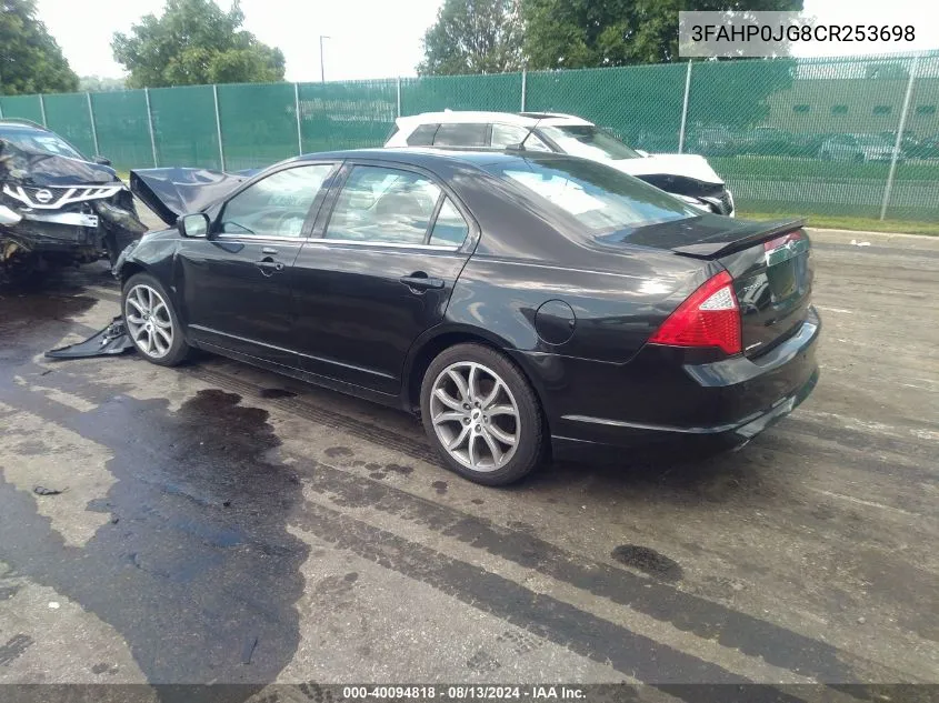 2012 Ford Fusion Sel VIN: 3FAHP0JG8CR253698 Lot: 40094818