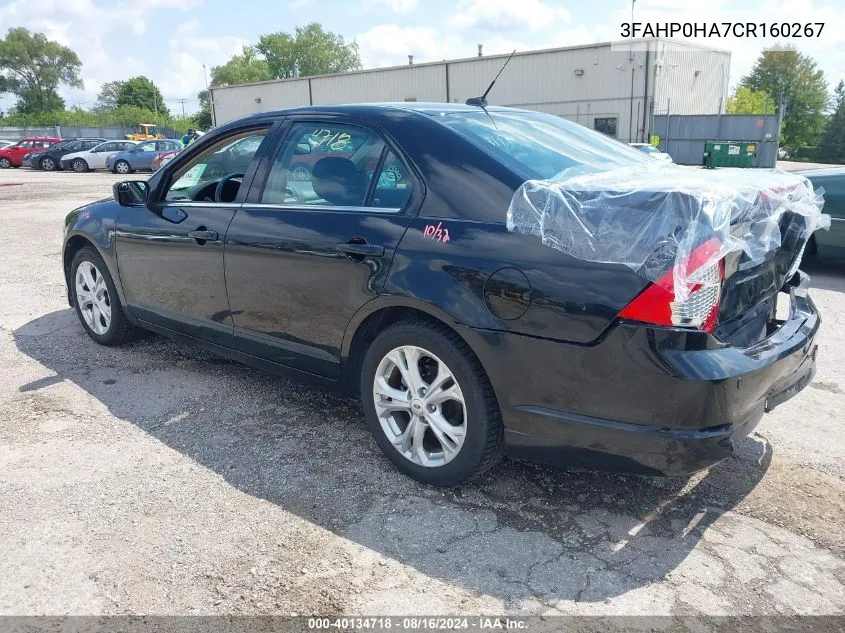 2012 Ford Fusion Se VIN: 3FAHP0HA7CR160267 Lot: 40134718