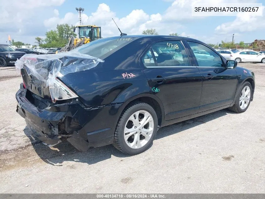 2012 Ford Fusion Se VIN: 3FAHP0HA7CR160267 Lot: 40134718