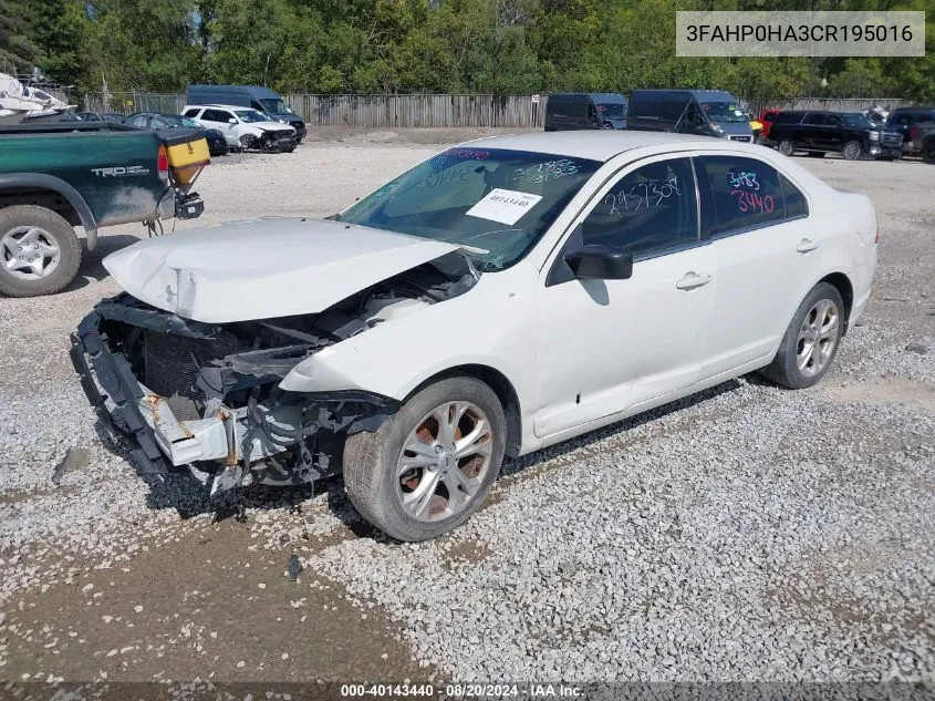 2012 Ford Fusion Se VIN: 3FAHP0HA3CR195016 Lot: 40143440