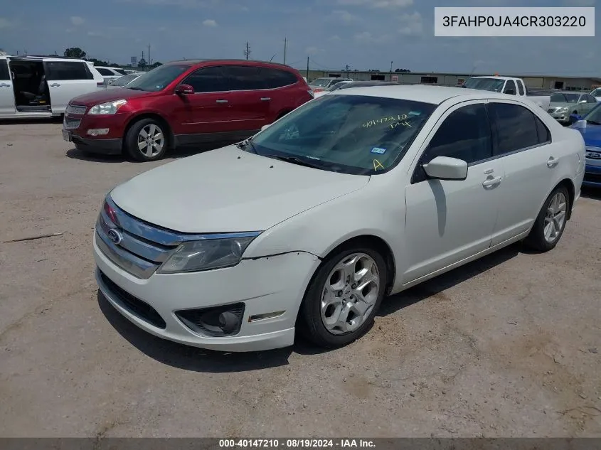 2012 Ford Fusion Sel VIN: 3FAHP0JA4CR303220 Lot: 40147210