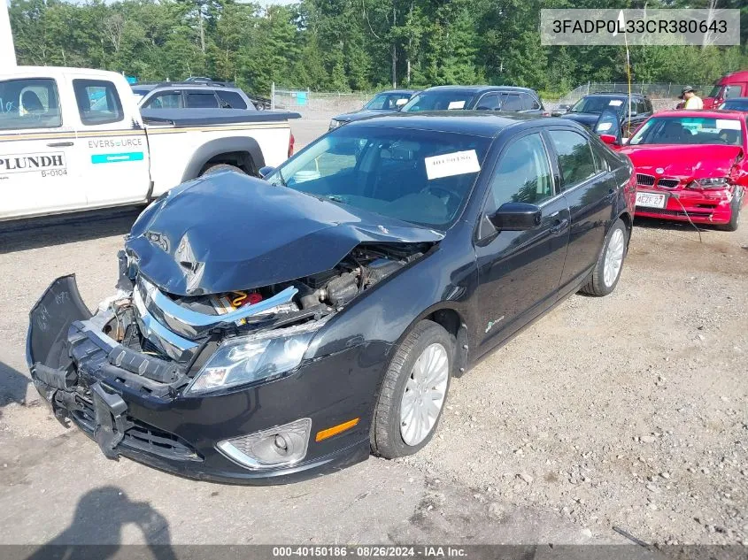 2012 Ford Fusion Hybrid VIN: 3FADP0L33CR380643 Lot: 40150186