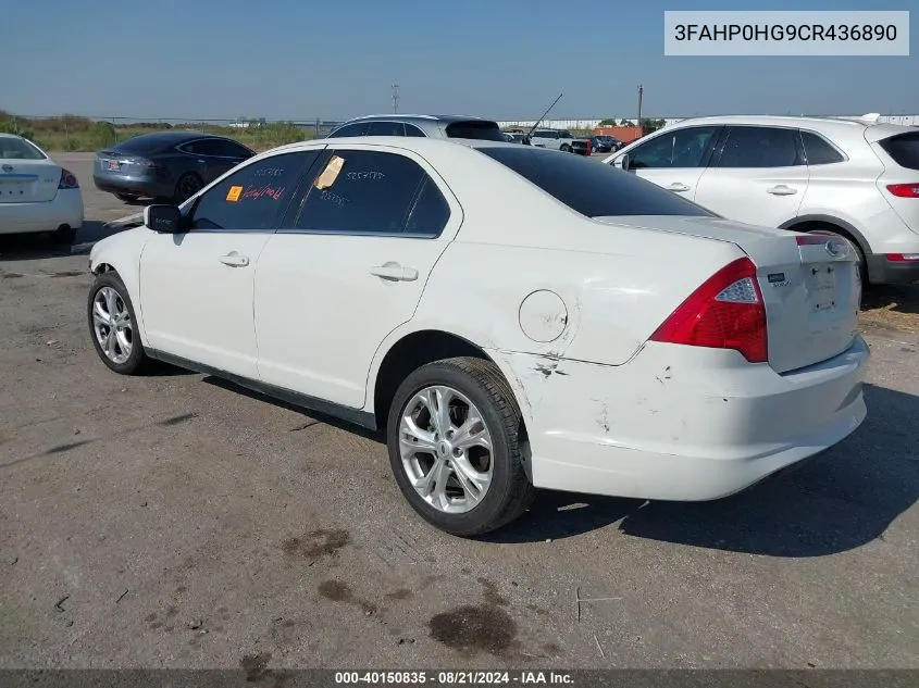 2012 Ford Fusion Se VIN: 3FAHP0HG9CR436890 Lot: 40150835