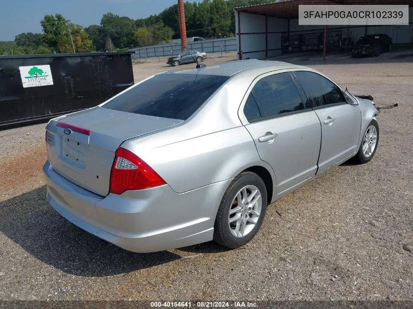 2012 Ford Fusion S VIN: 3FAHP0GA0CR102339 Lot: 40154641