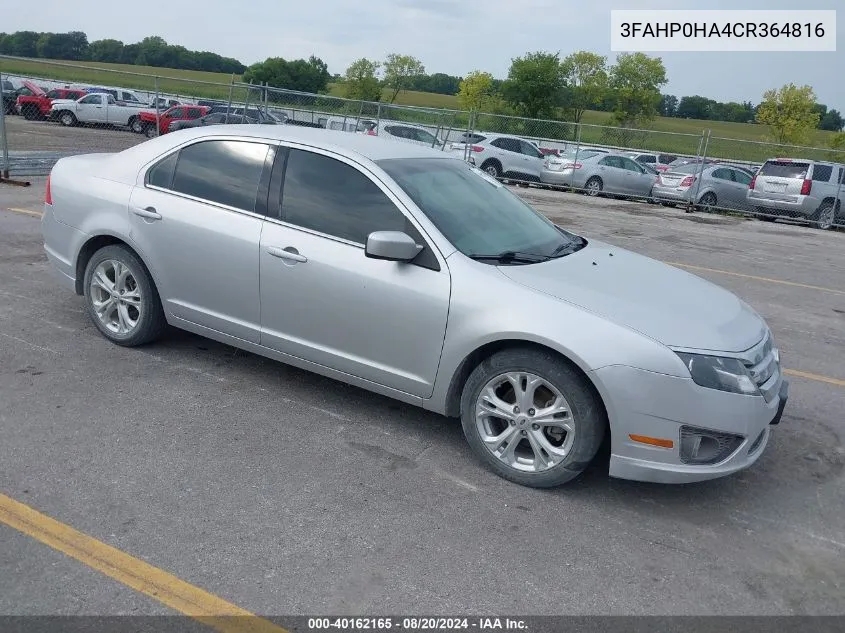 2012 Ford Fusion Se VIN: 3FAHP0HA4CR364816 Lot: 40162165