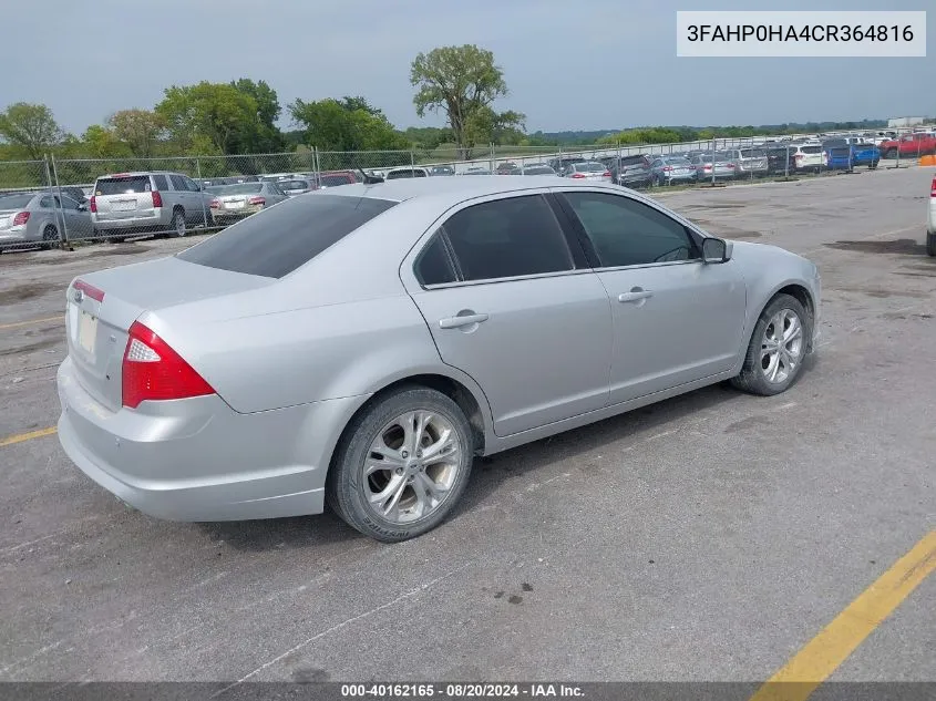 2012 Ford Fusion Se VIN: 3FAHP0HA4CR364816 Lot: 40162165