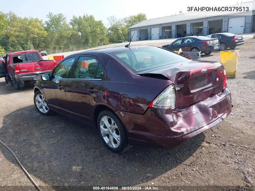 2012 Ford Fusion Se VIN: 3FAHP0HA6CR379513 Lot: 40164806