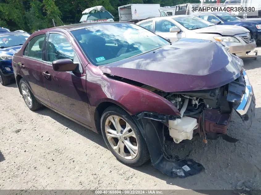 2012 Ford Fusion Se VIN: 3FAHP0HA4CR386380 Lot: 40165804