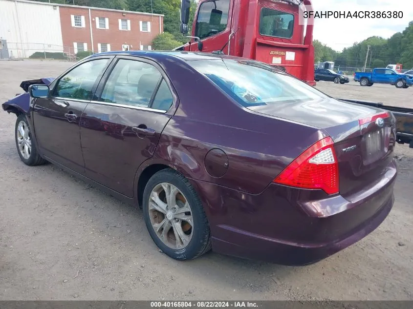 2012 Ford Fusion Se VIN: 3FAHP0HA4CR386380 Lot: 40165804