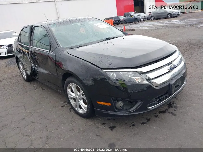 3FAHP0HA0CR136960 2012 Ford Fusion Se