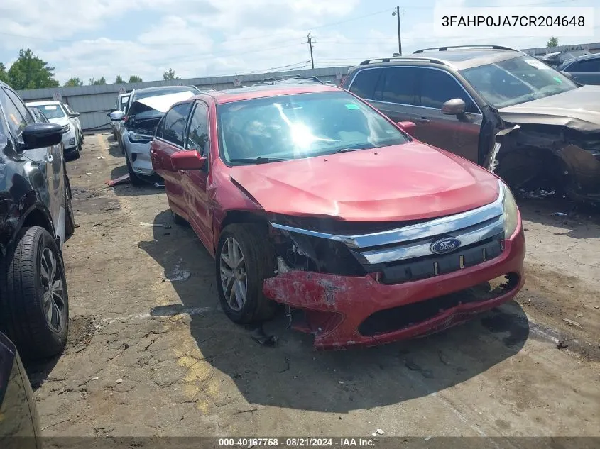 2012 Ford Fusion Sel VIN: 3FAHP0JA7CR204648 Lot: 40167758