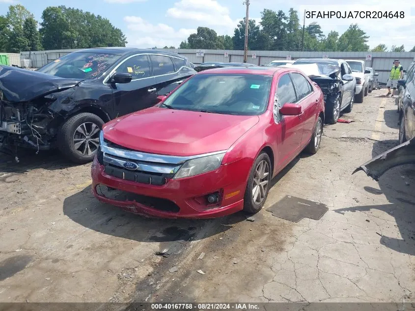 2012 Ford Fusion Sel VIN: 3FAHP0JA7CR204648 Lot: 40167758