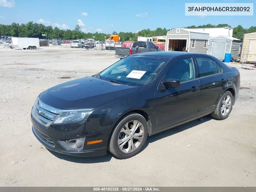 2012 Ford Fusion Se VIN: 3FAHP0HA6CR328092 Lot: 40182325