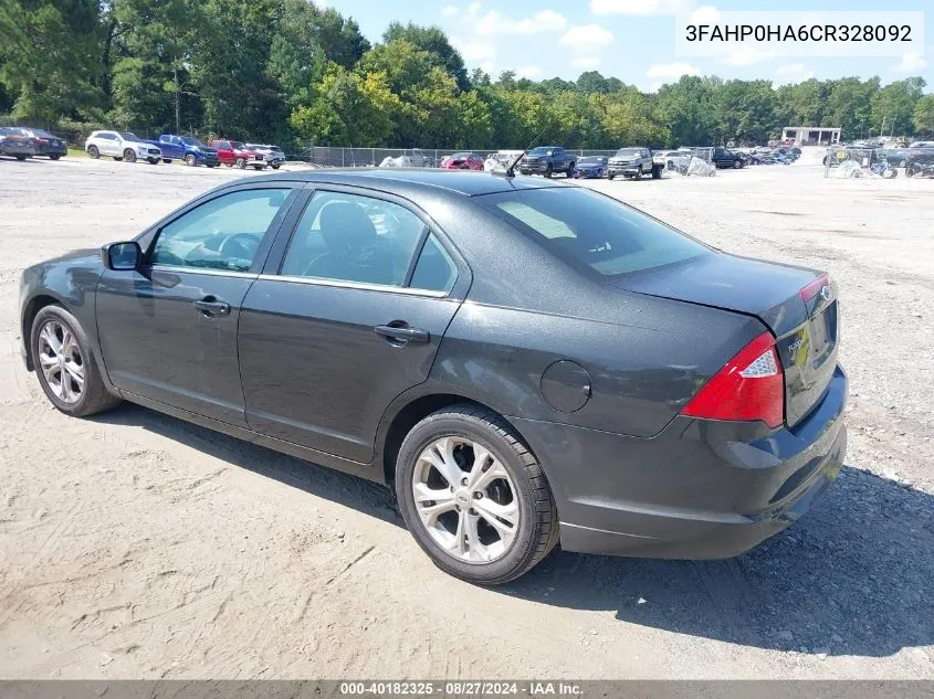 2012 Ford Fusion Se VIN: 3FAHP0HA6CR328092 Lot: 40182325