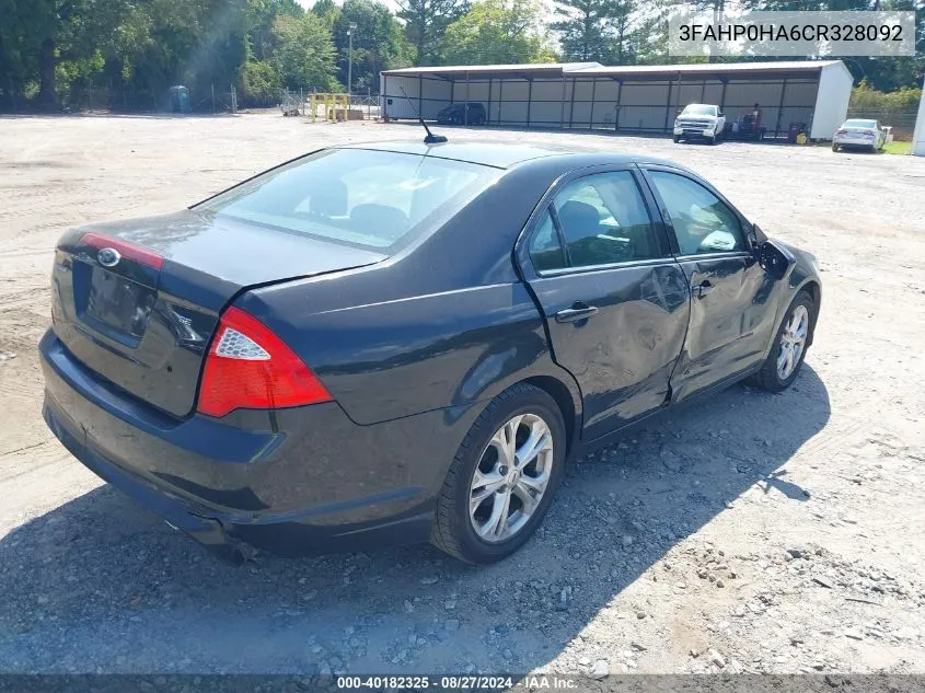 2012 Ford Fusion Se VIN: 3FAHP0HA6CR328092 Lot: 40182325