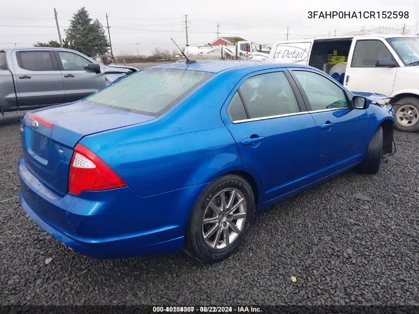 2012 Ford Fusion Se VIN: 3FAHP0HA1CR152598 Lot: 40184387