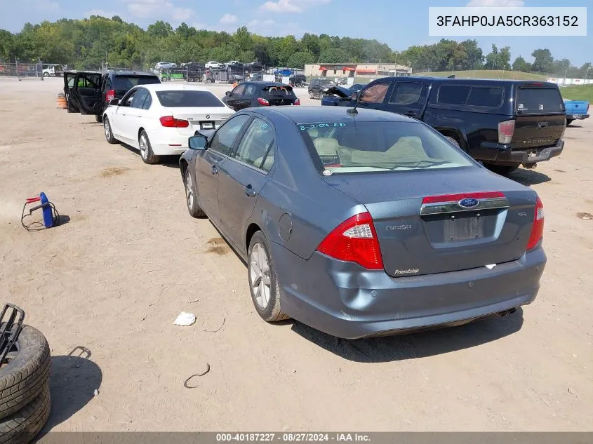 2012 Ford Fusion Sel VIN: 3FAHP0JA5CR363152 Lot: 40187227