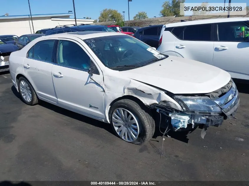 2012 Ford Fusion Hybrid VIN: 3FADP0L33CR438928 Lot: 40189444