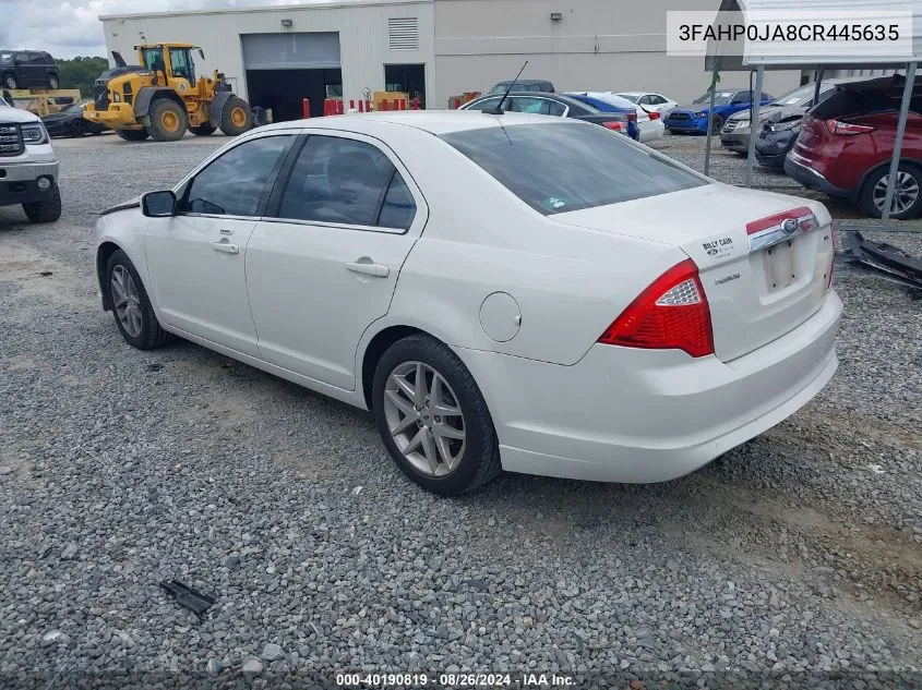 2012 Ford Fusion Sel VIN: 3FAHP0JA8CR445635 Lot: 40190819