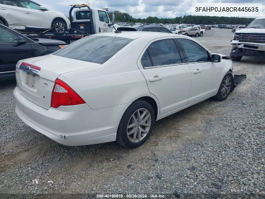 2012 Ford Fusion Sel VIN: 3FAHP0JA8CR445635 Lot: 40190819