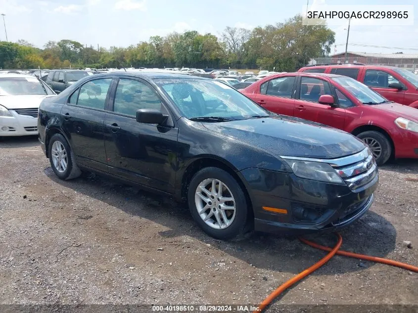 2012 Ford Fusion S VIN: 3FAHP0GA6CR298965 Lot: 40198510