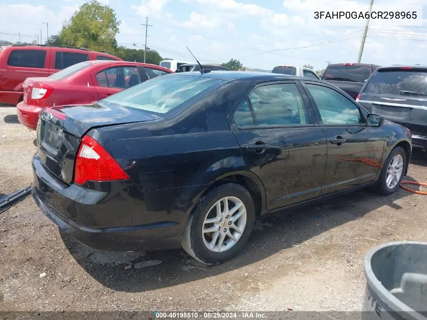 3FAHP0GA6CR298965 2012 Ford Fusion S