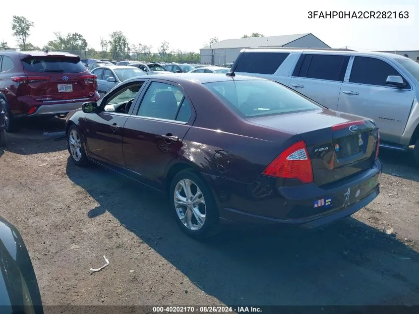 2012 Ford Fusion Se VIN: 3FAHP0HA2CR282163 Lot: 40202170