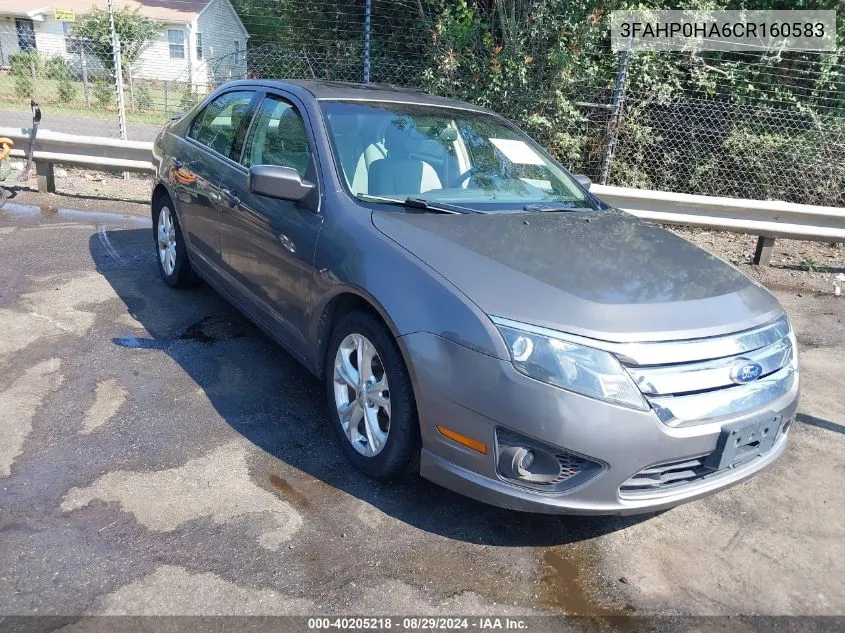 2012 Ford Fusion Se VIN: 3FAHP0HA6CR160583 Lot: 40205218