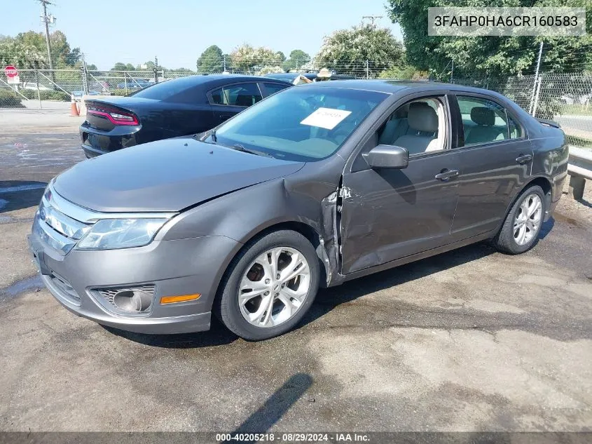 2012 Ford Fusion Se VIN: 3FAHP0HA6CR160583 Lot: 40205218