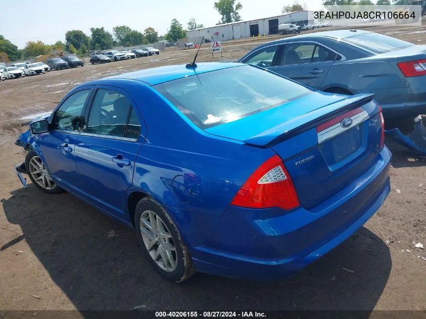 2012 Ford Fusion Sel VIN: 3FAHP0JA8CR106664 Lot: 40206155