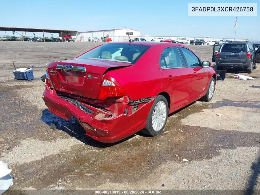 2012 Ford Fusion Hybrid VIN: 3FADP0L3XCR426758 Lot: 40210819