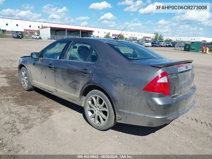 2012 Ford Fusion Sel VIN: 3FAHP0CG6CR273008 Lot: 40216642