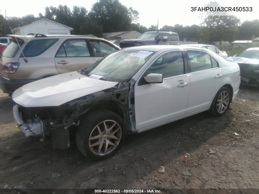 2012 Ford Fusion Sel VIN: 3FAHP0JA3CR450533 Lot: 40222562